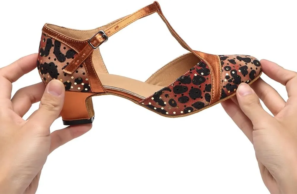 Latin Dance Shoes for Women Closed Toe Ballroom Salsa Tango Practice Ankle Strap Dancing Shoes,YC-L557-1.75" heel