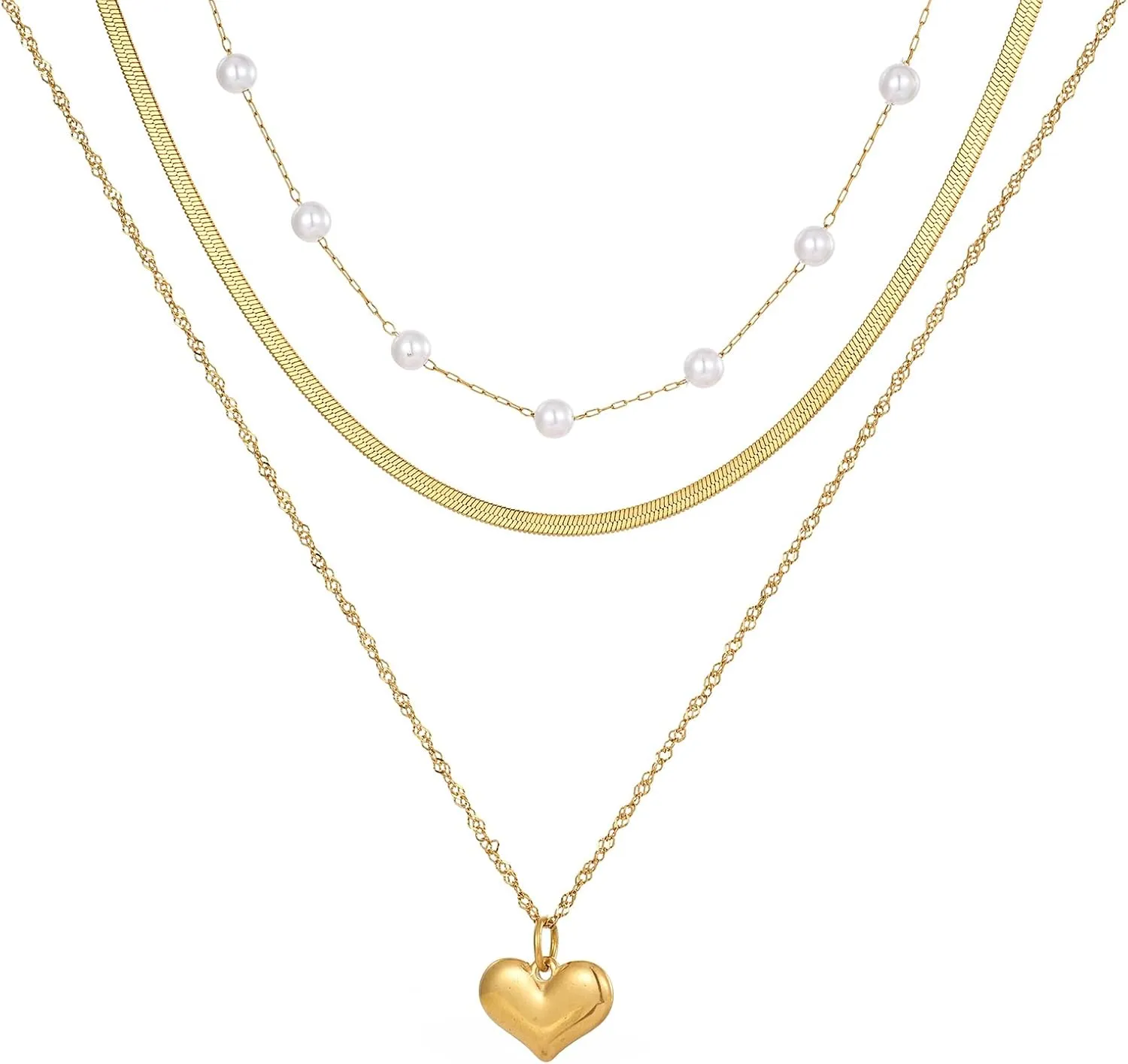 Layered Gold Necklaces for Women Chunky Gold Pirate Beaded Choker Necklaces Necklace Dainty Cuban Stacking Heart Pendant Necklace Gold Pirate Jewelry