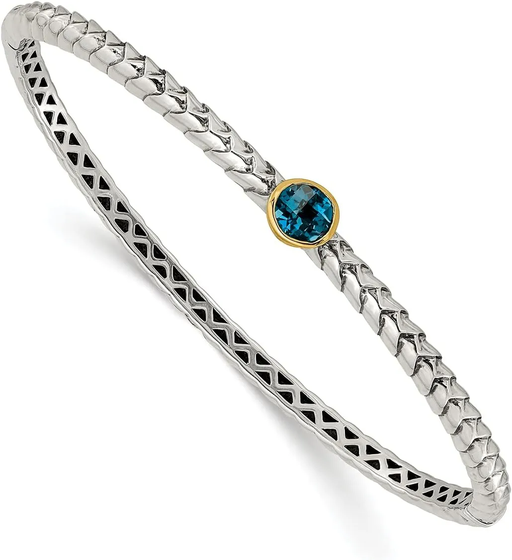 Lex & Lu 14k Yellow Gold w/Sterling Silver Two-tone w/London Blue Topaz Bangle