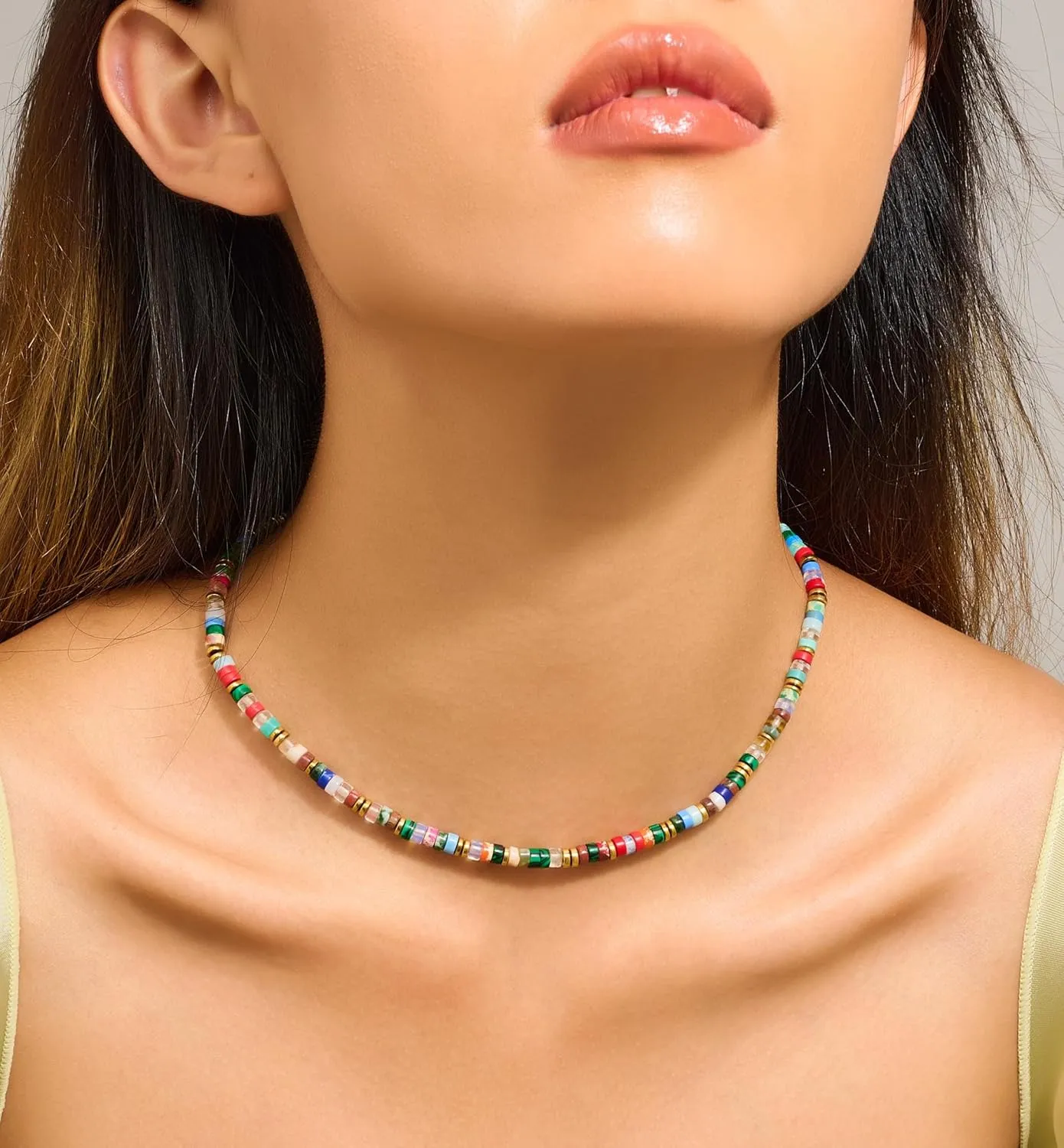 LILIE&WHITE Colorful Beaded Necklaces For Women Boho Necklace Turquoise Beaded Necklaces Choker Chain Necklace Gemstone Necklace Fashion Jewelry