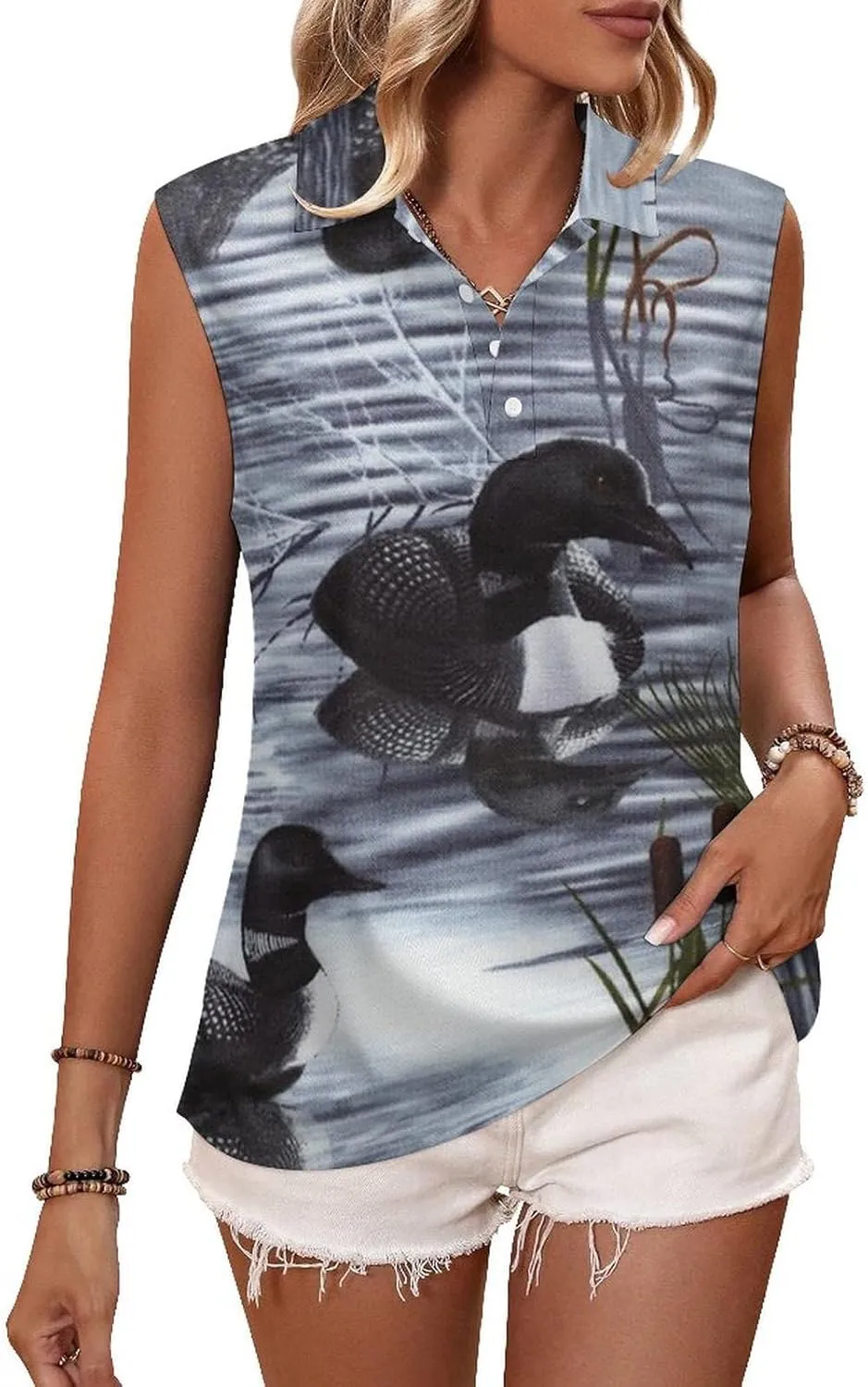 Loons Duck Women's Sleeveless Golf Polo Shirts Athletic Tank Tops