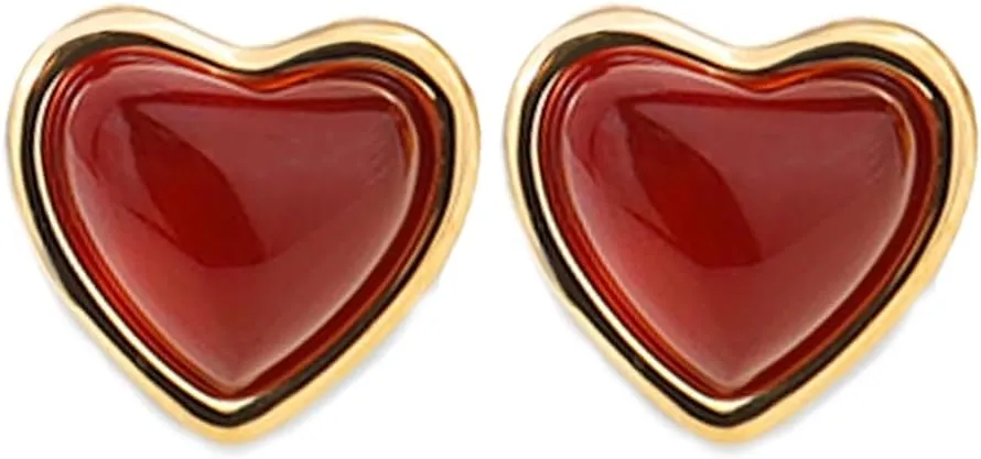 Love Heart Stud Earrings for Women Chic Red Stone Heart Small Studs Cartilage Earrings Pierced Ear Earrings Statement Minimalist Delicate Earrings Jewelry