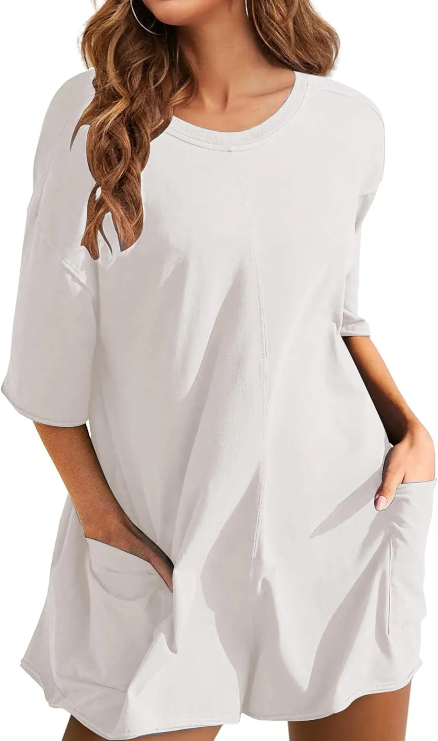 LTSCNRM Womens Tee Rompers Casual One Piece Hot Shot Oversized Overall Short Sleeve Reversible Athletic Workout Pockets