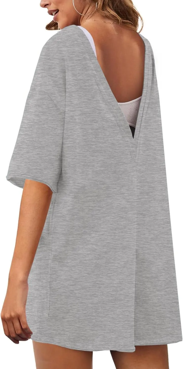 LTSCNRM Womens Tee Rompers Casual One Piece Hot Shot Oversized Overall Short Sleeve Reversible Athletic Workout Pockets