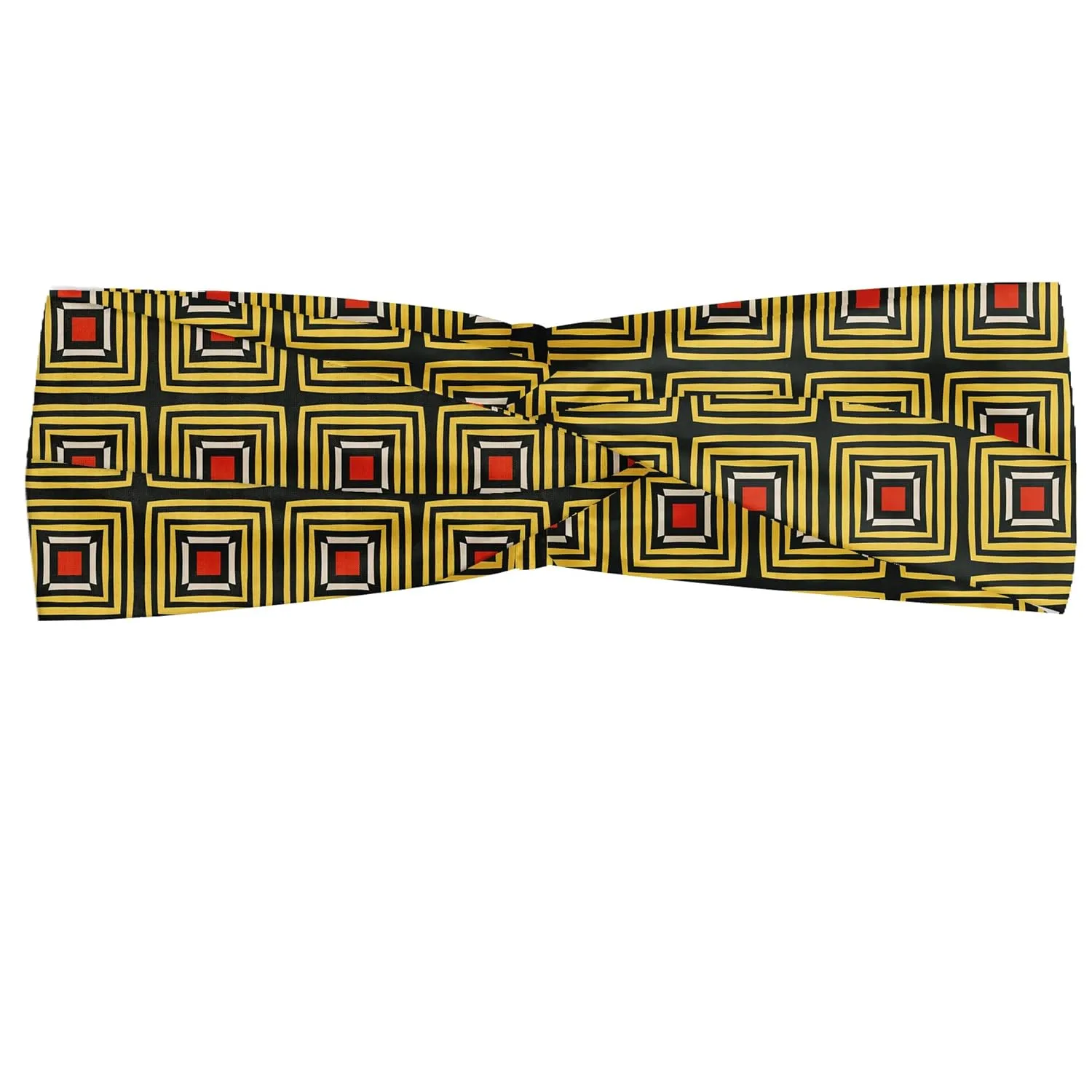 Lunarable Geometric Headband Set of 2, Ornamental Design of Squares in Continuous Frames, Knotted Elastic Hair Band Accessory for Women Everyday Use, M-L, Multicolor