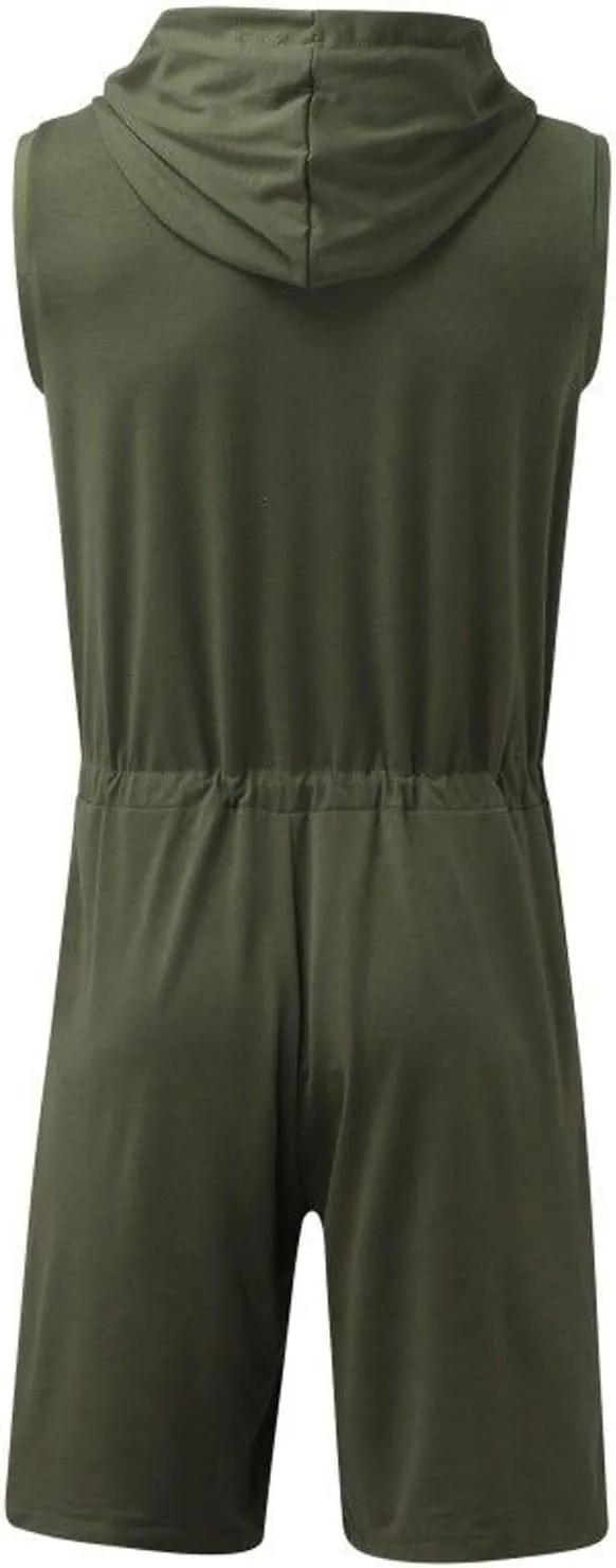 Lu's Chic Men's Summer Onesies Romper Zip Up Rompers Tank Short Sleeveless Thin Soft Casual Hooded Playsuit