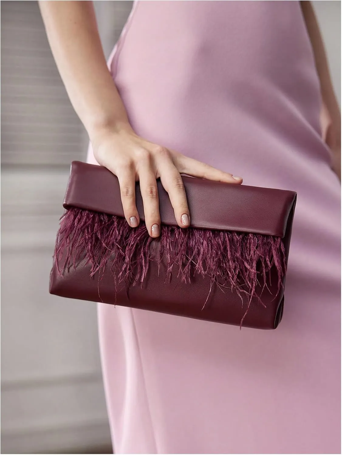 MakeMeChic Women's Fringe Trim Handbags PU Leather Clutch Bags Underarm Square Evening Bag