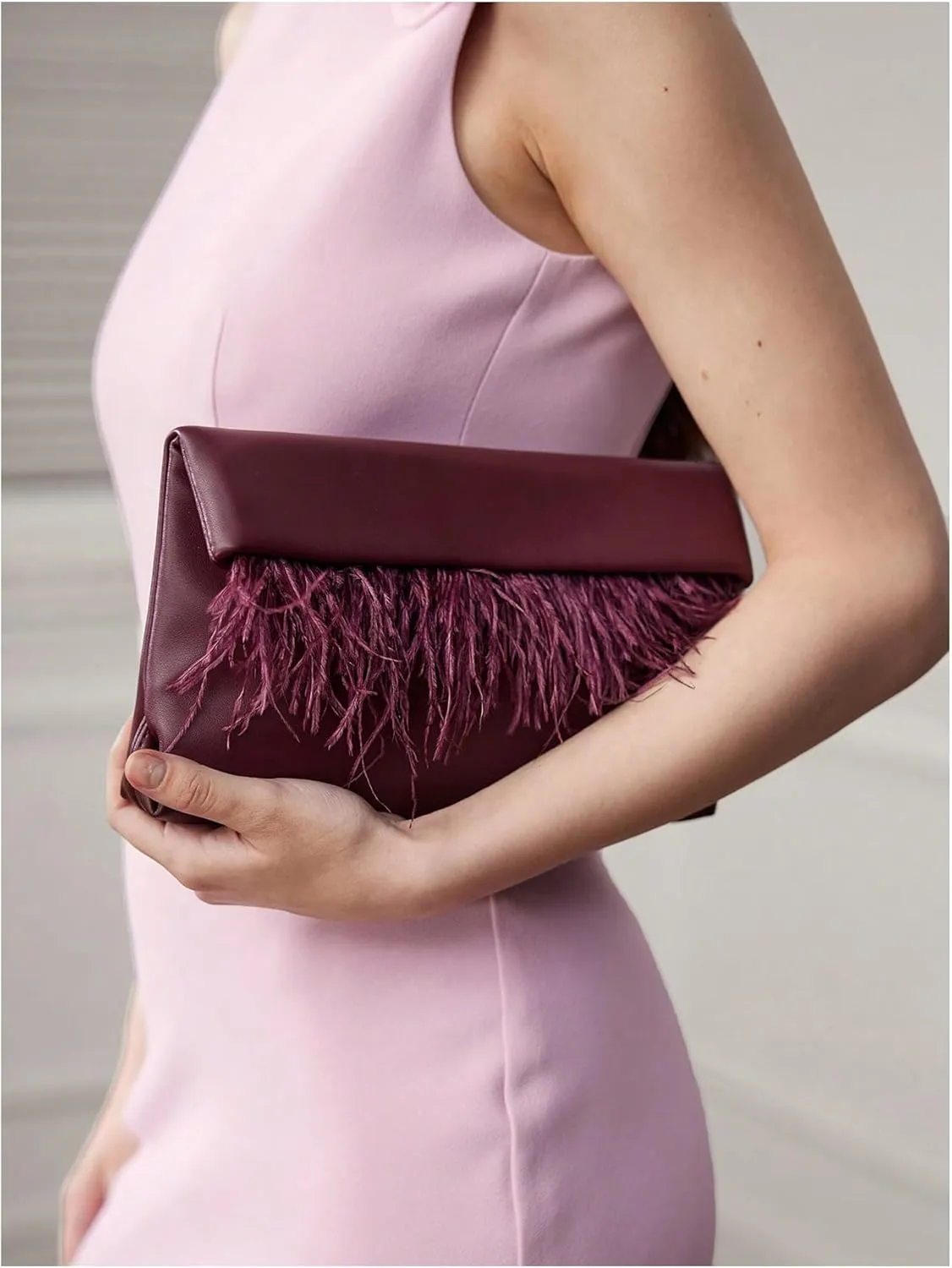 MakeMeChic Women's Fringe Trim Handbags PU Leather Clutch Bags Underarm Square Evening Bag