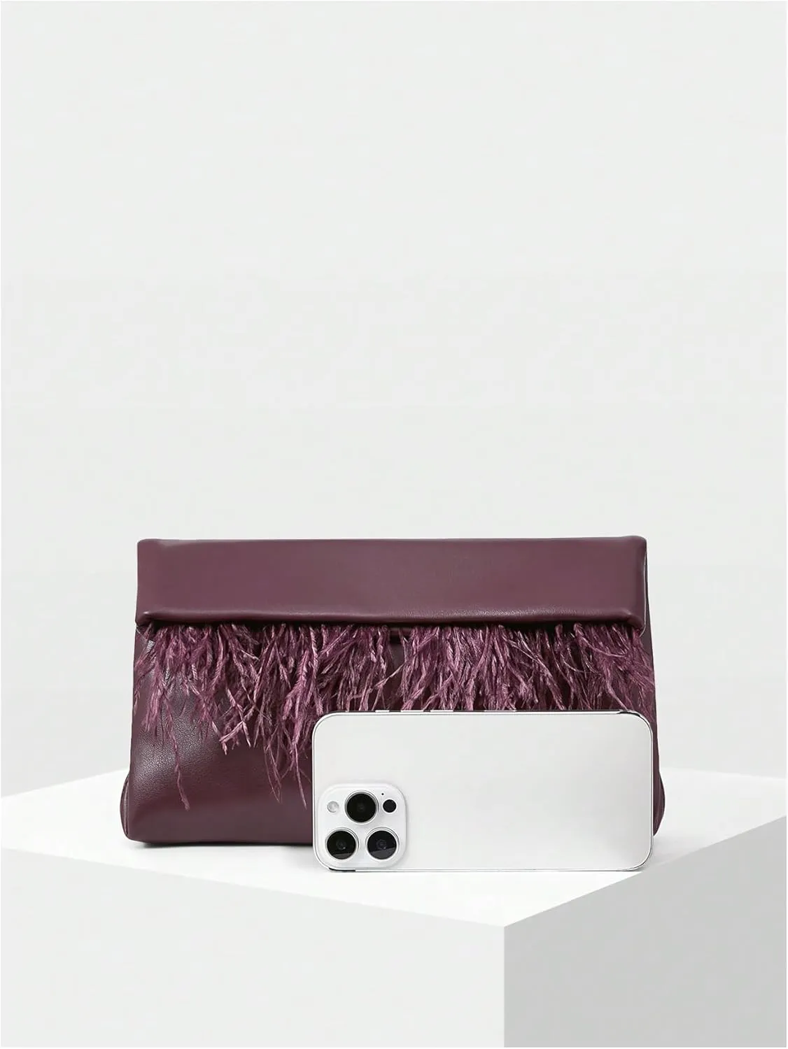 MakeMeChic Women's Fringe Trim Handbags PU Leather Clutch Bags Underarm Square Evening Bag