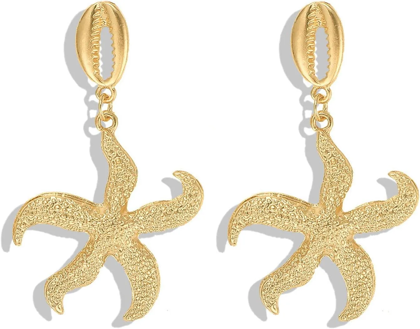 MALOYANVE Starfish Earrings for Women Unique 14K Gold Plated Boho Sea Shell Conch Starfish Dangle Drop Earrings Beach Ocean Summer Jewelry Gifts
