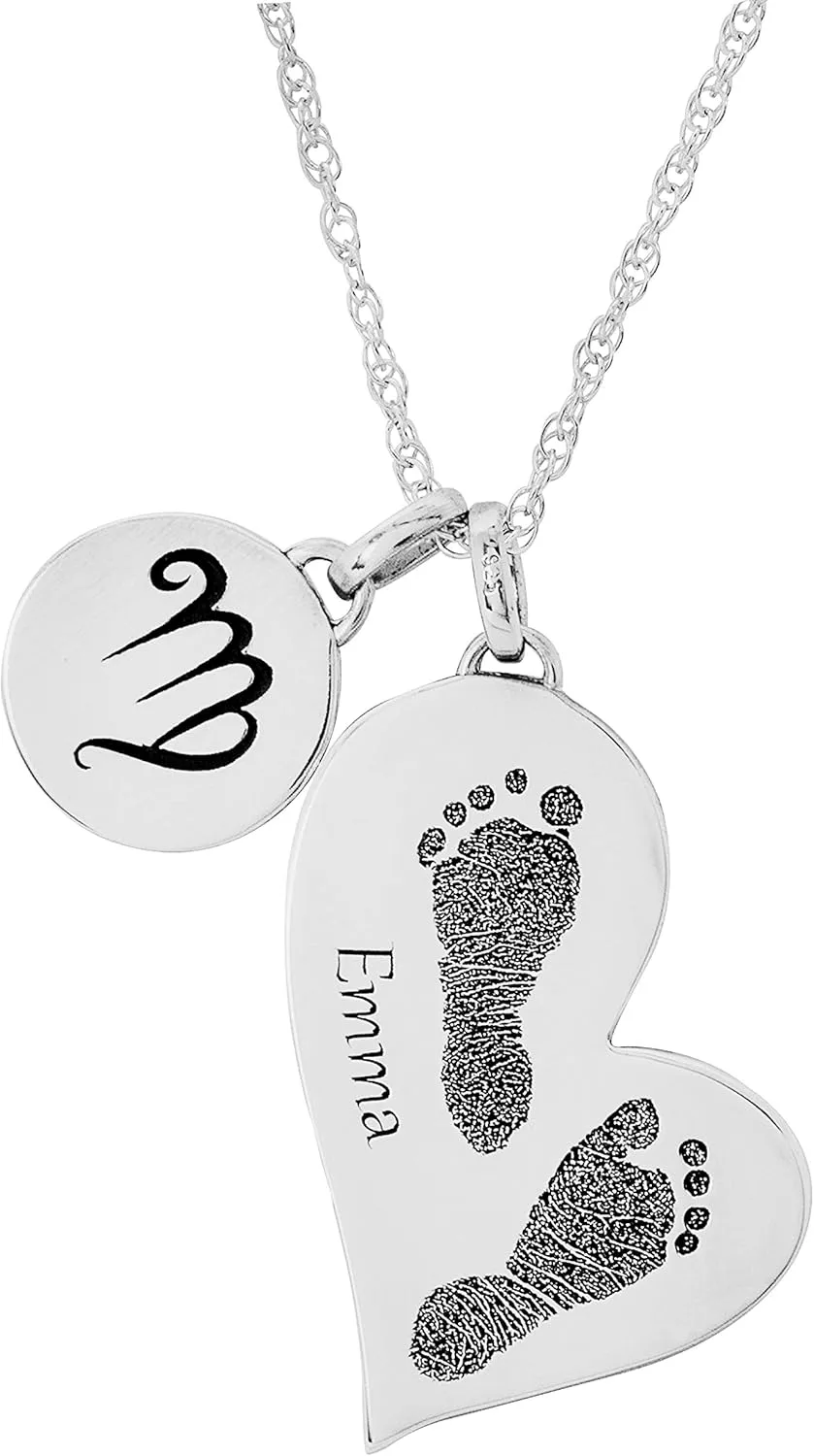 Memorial Gallery Personalized Heart Charm Layered Necklace Set (2 Baby Feet)
