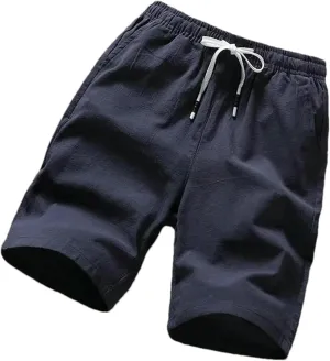 Men Shorts Slim Fit Summer Cotton Linen Knee Length Breathable Male Clothing Straight Shorts