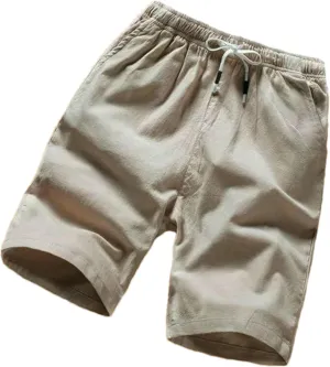 Men Shorts Slim Fit Summer Cotton Linen Knee Length Breathable Male Clothing Straight Shorts