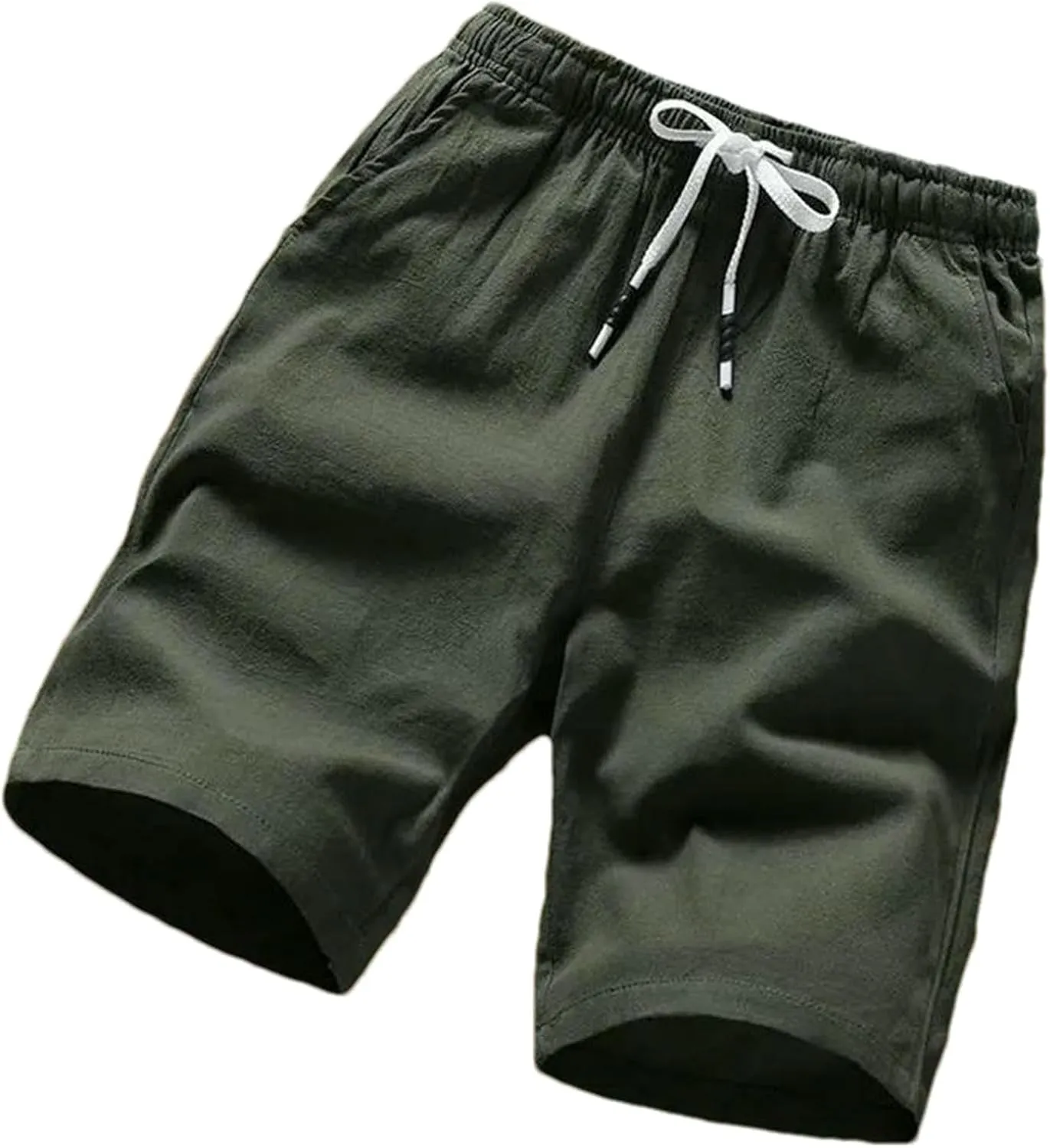 Men Shorts Slim Fit Summer Cotton Linen Knee Length Breathable Male Clothing Straight Shorts