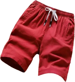 Men Shorts Slim Fit Summer Cotton Linen Knee Length Breathable Male Clothing Straight Shorts