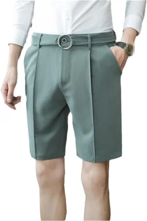 Men Summer Pleated Shorts Korean Casual Work Wear Breathable Slim Fit Bermudas Shorts White