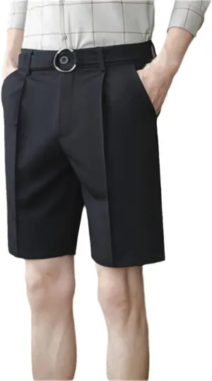 Men Summer Pleated Shorts Korean Casual Work Wear Breathable Slim Fit Bermudas Shorts White