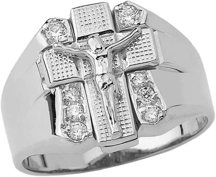 Men's Bold CZ Crucifix Cross Ring in Sterling Silver
