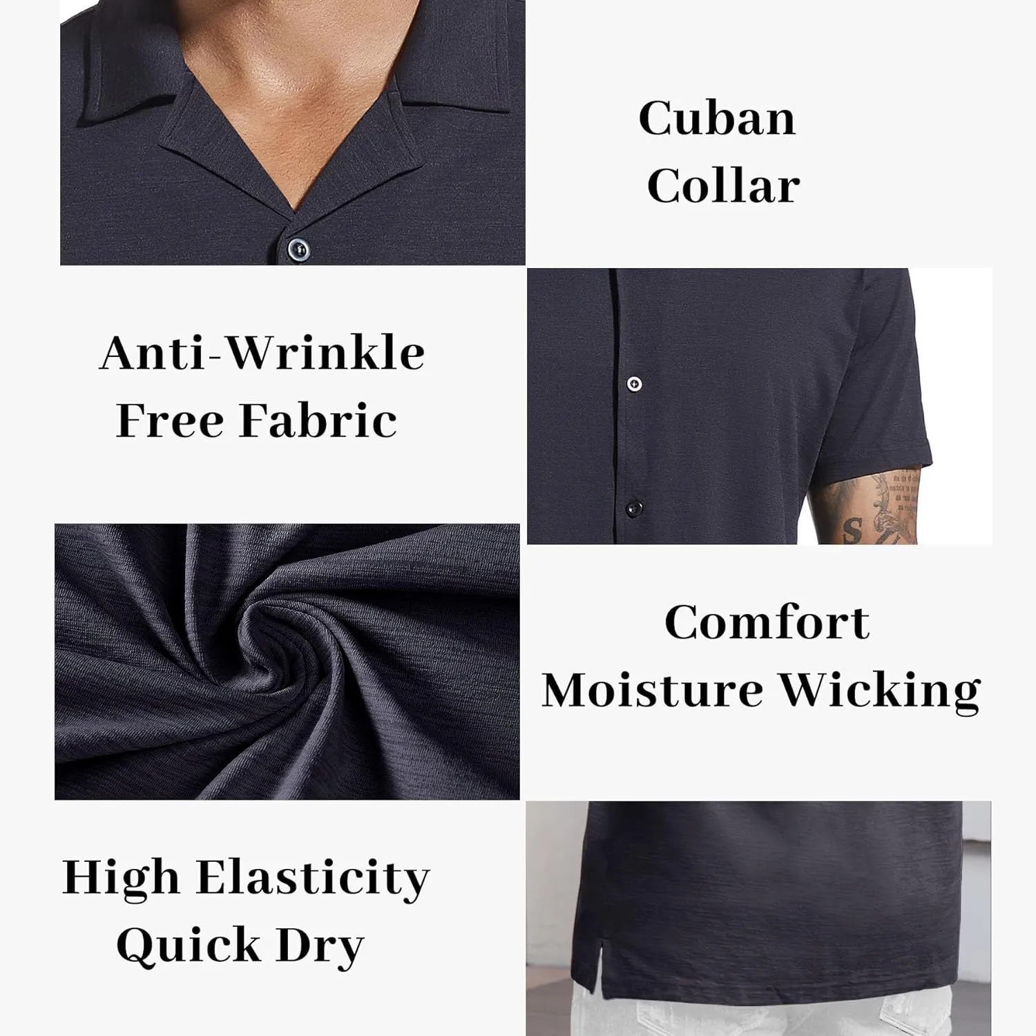 Men's Casual Button Down Untucked Shirts Short Sleeve Summer Beach Textured Wrinkle Free Stretch Dress Shirt