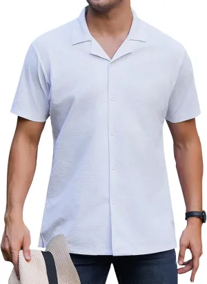 Men's Casual Button Down Untucked Shirts Short Sleeve Summer Beach Textured Wrinkle Free Stretch Dress Shirt