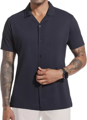 Men's Casual Button Down Untucked Shirts Short Sleeve Summer Beach Textured Wrinkle Free Stretch Dress Shirt