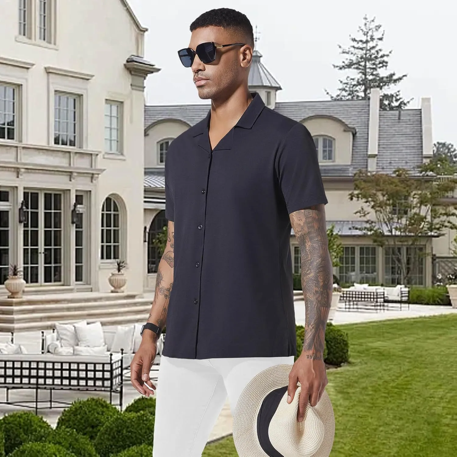 Men's Casual Button Down Untucked Shirts Short Sleeve Summer Beach Textured Wrinkle Free Stretch Dress Shirt