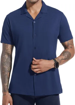 Men's Casual Button Down Untucked Shirts Short Sleeve Summer Beach Textured Wrinkle Free Stretch Dress Shirt