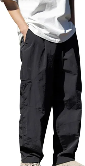 Mens Casual Pants 2024 Fashion Boho Drawstring Waist Pants Relaxed Slim Fit Streetwear Trousers with Pockets