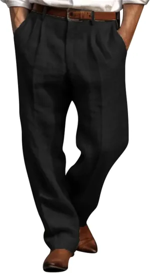 Mens Corduroy Joggers Pants Men's Linen Double Pleated Front Bag Straight Tube Solid Color Comfortable Chino Cargo