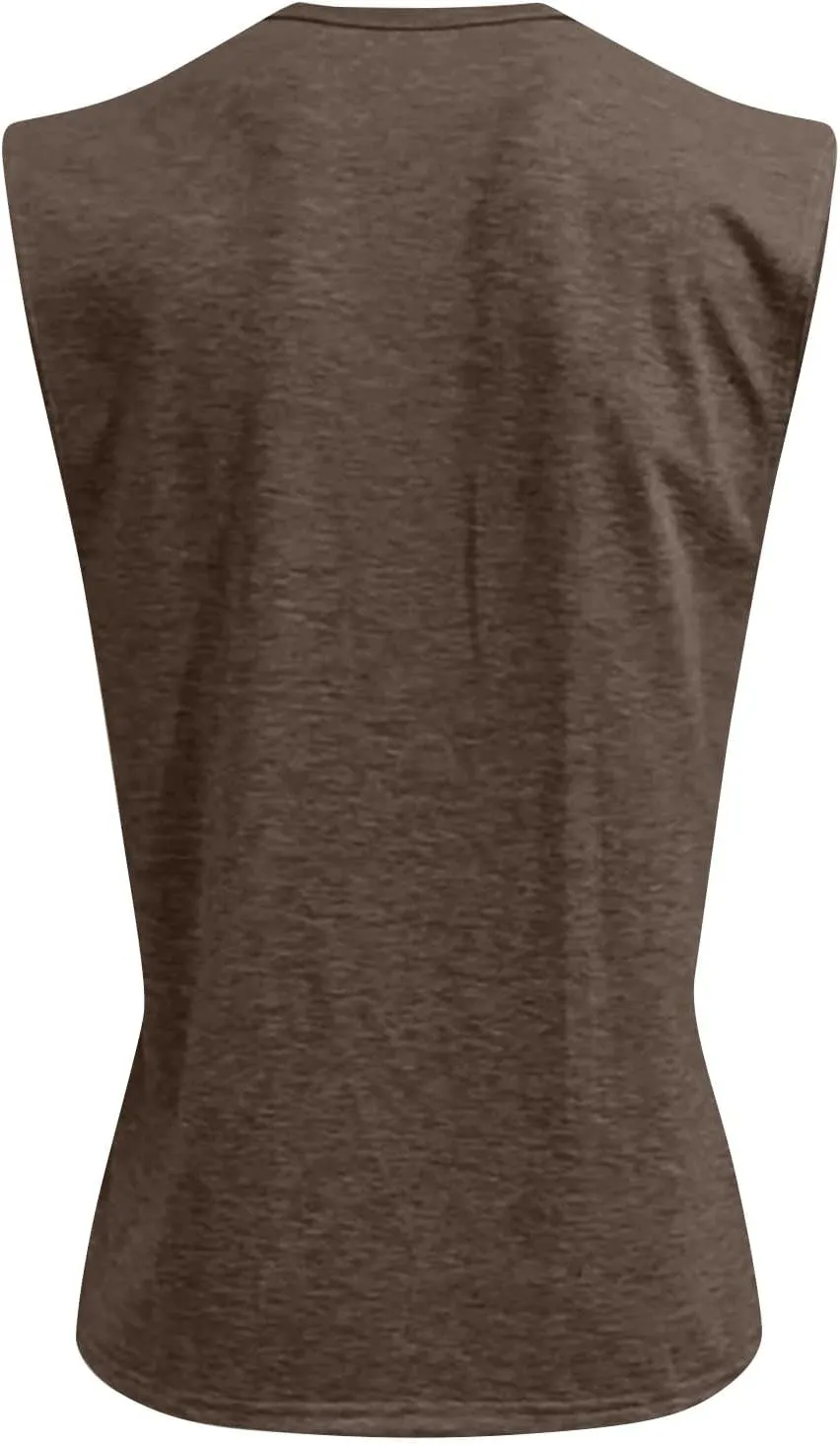 Men's Henley Shirts Washed Sleeveless Muscle Gym Workout Running Vintage Button Down Tank Tops with Chest Pocket