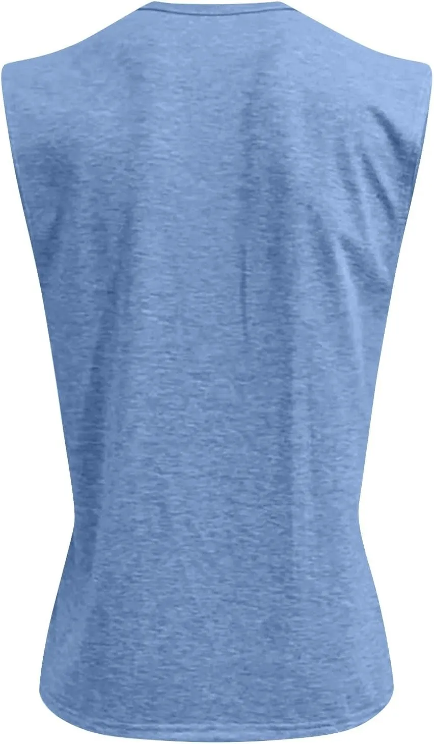 Men's Henley Shirts Washed Sleeveless Muscle Gym Workout Running Vintage Button Down Tank Tops with Chest Pocket