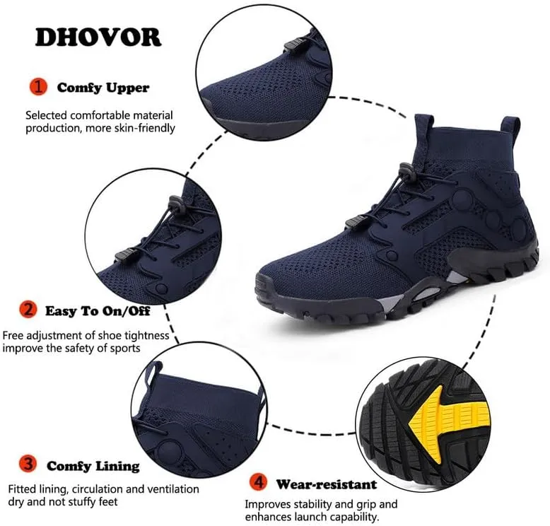 Mens High Top Water Shoes Breathable Hiking Shoes Quick Drying Sports Aqua Barefoot Shoes Non Slip Walking Fishing Shoes