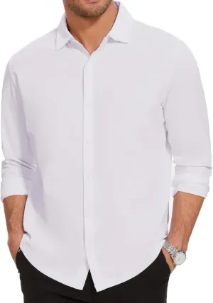 Men's Long Sleeve Casual Button Down Shirts Untucked Shirts for Men Business Stretch Wrinkle Free Dress Shirt
