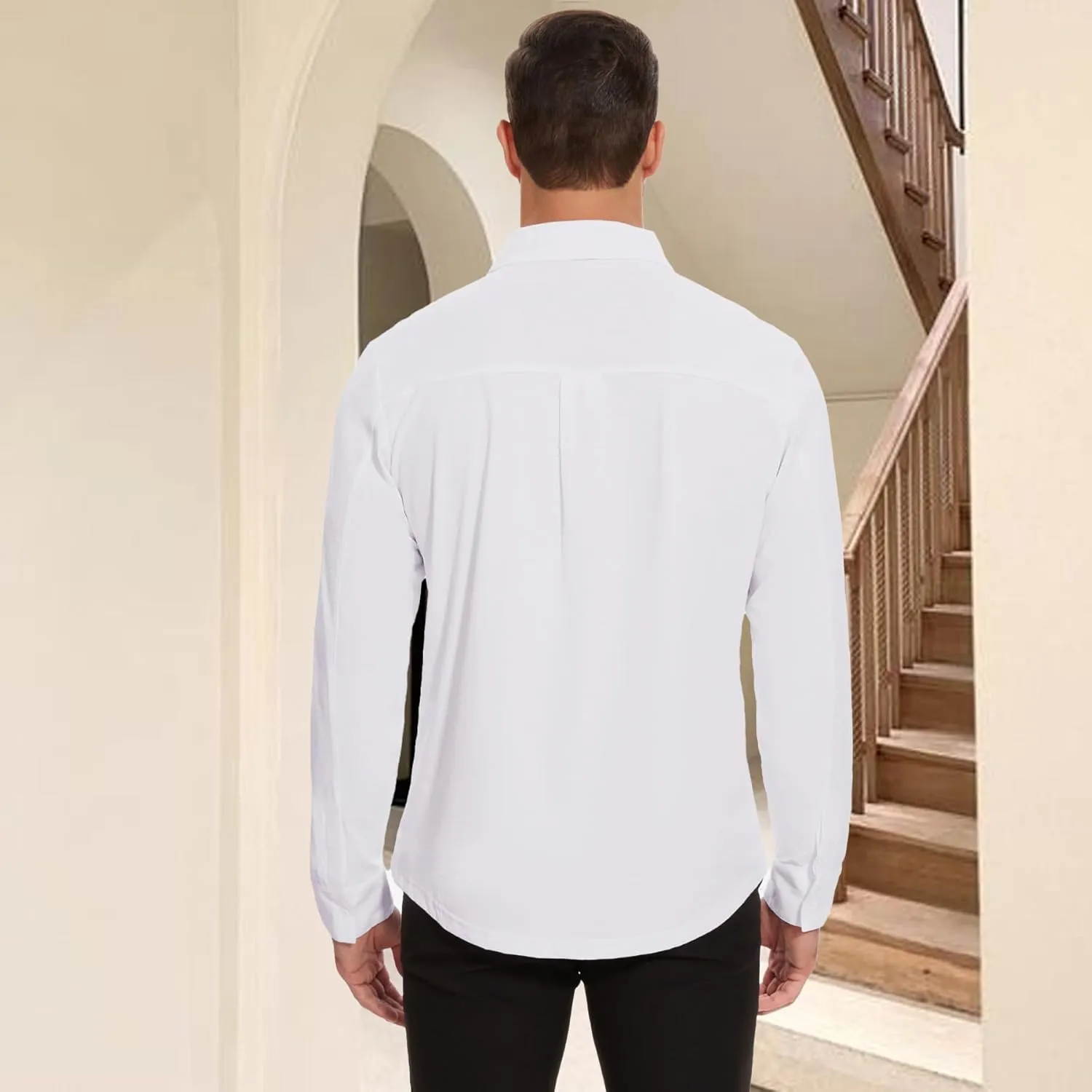 Men's Long Sleeve Casual Button Down Shirts Untucked Shirts for Men Business Stretch Wrinkle Free Dress Shirt