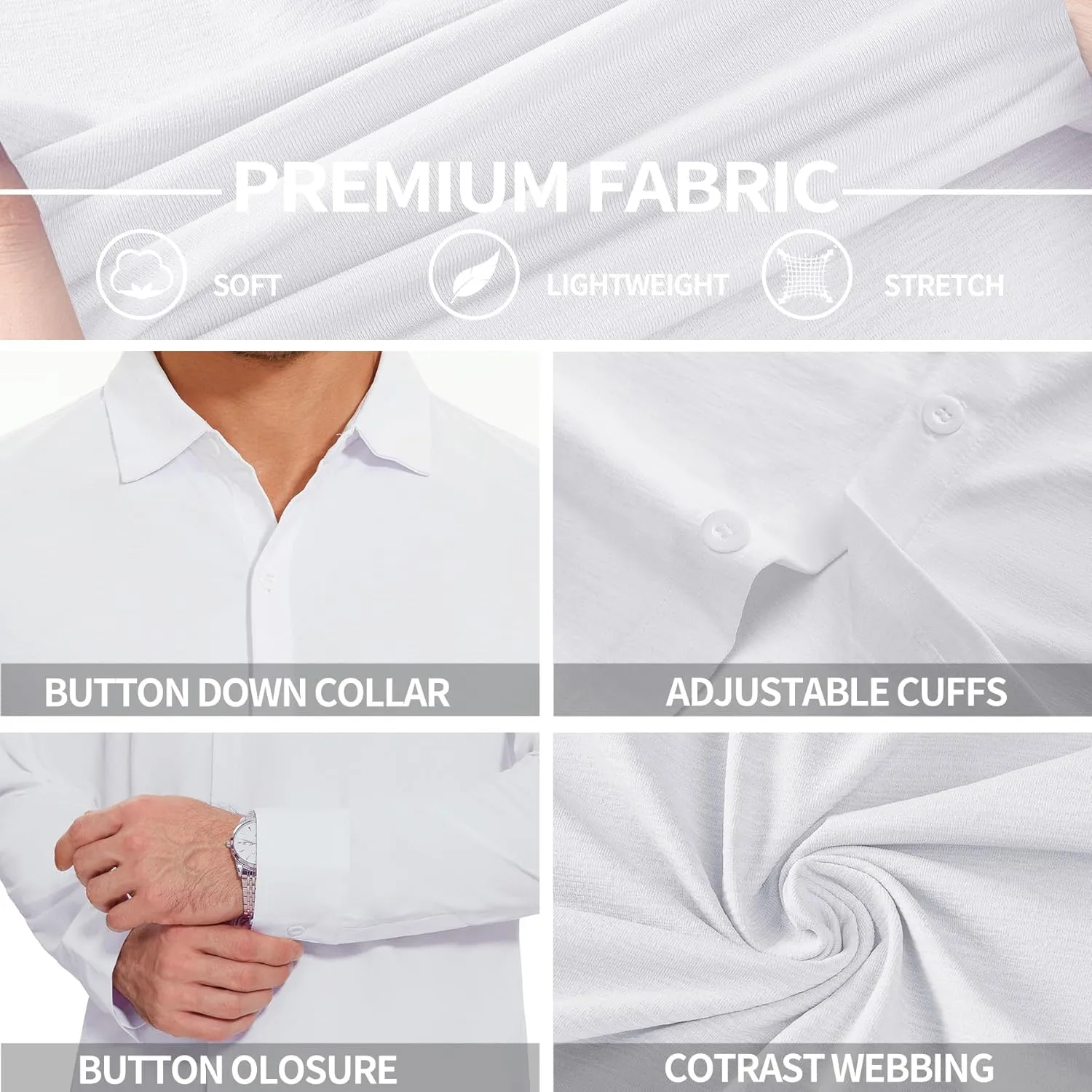 Men's Long Sleeve Casual Button Down Shirts Untucked Shirts for Men Business Stretch Wrinkle Free Dress Shirt