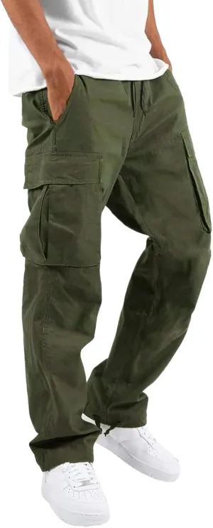 Mens Pants Casual Relaxed Fit Joggers Hiking Drawstring Chino Cargo Pants Straight Leg Pants Winter Workout Sweatpants