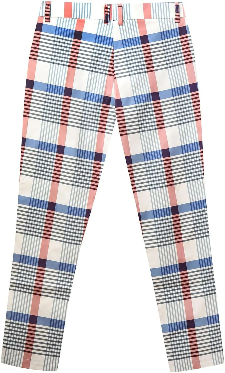 Men's Plaid Pants Regular Fit Elastic Waist Casual Pants Comfortable Tapered Leg Pants with 2 Pockets