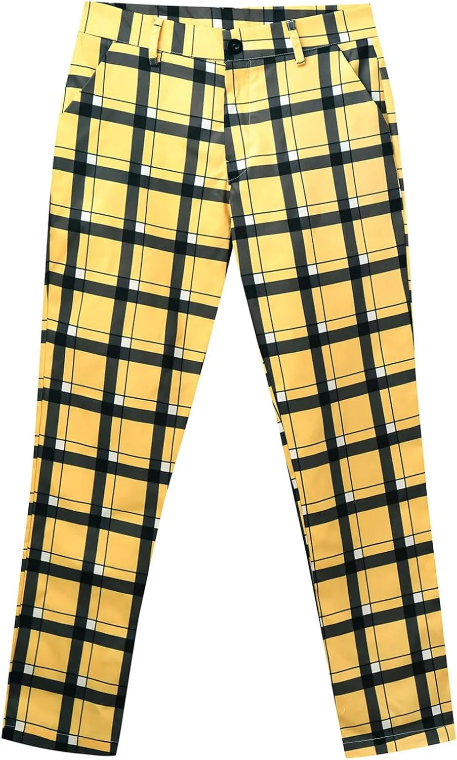 Men's Plaid Pants Regular Fit Elastic Waist Casual Pants Comfortable Tapered Leg Pants with 2 Pockets