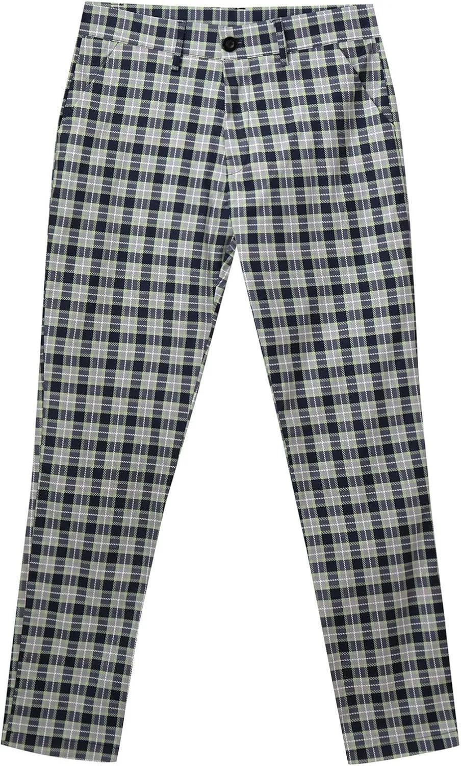 Men's Plaid Pants Regular Fit Elastic Waist Casual Pants Comfortable Tapered Leg Pants with 2 Pockets