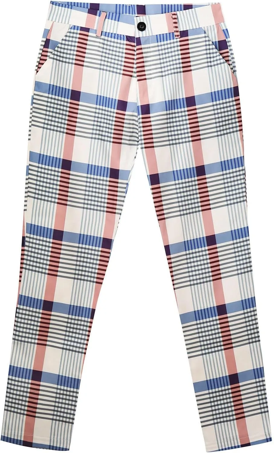 Men's Plaid Pants Regular Fit Elastic Waist Casual Pants Comfortable Tapered Leg Pants with 2 Pockets