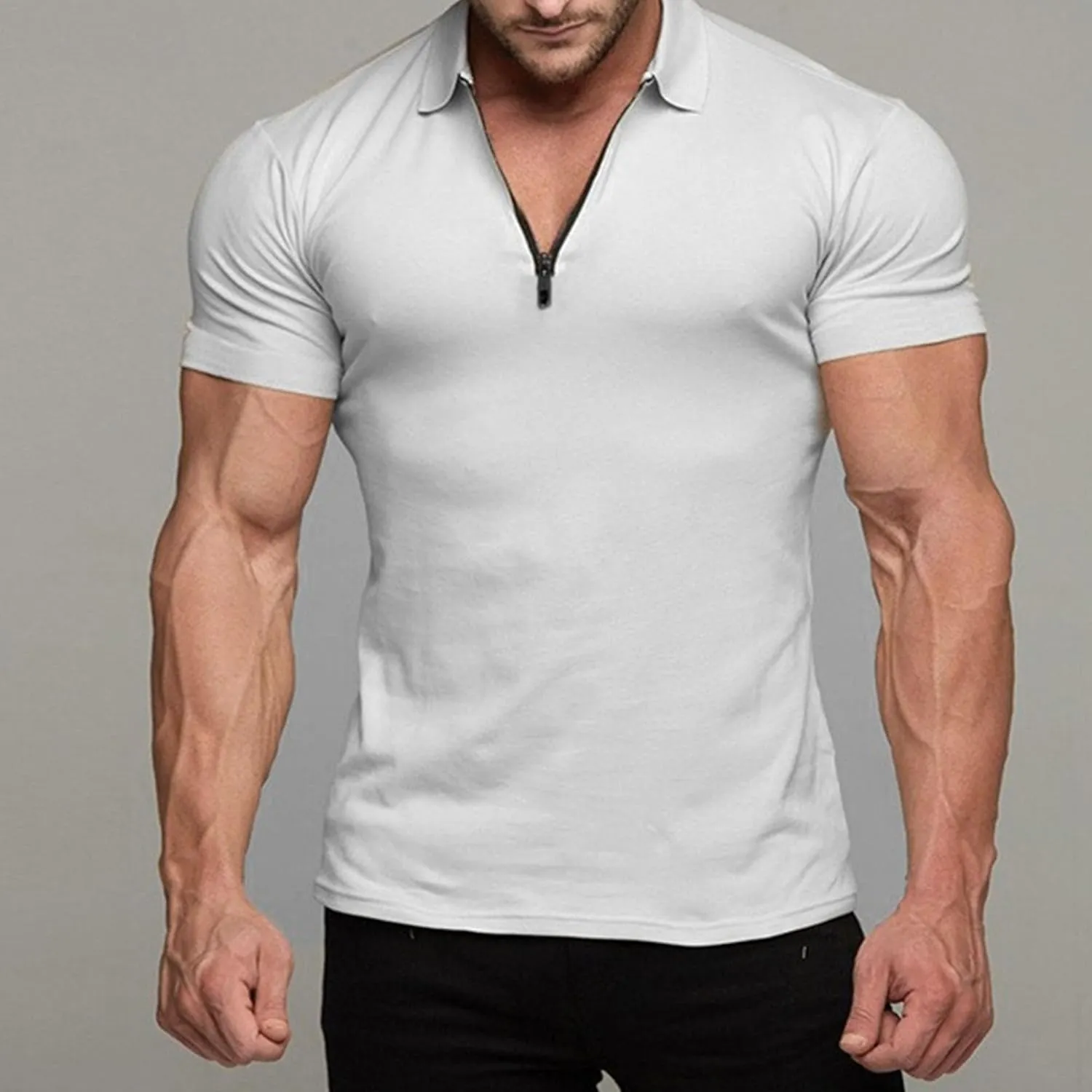 Mens Quarter-Zip V Neck Polo Shirt Basic Cotton Shirt Tops Slim Fit Short Sleeve Athletic T-Shirt Henley Shirt