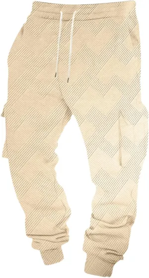 Men's Running Cargo Pants Wide Elastic Waist Pants with Multi-Pocket Relaxed Drawstring Comfy Trousers