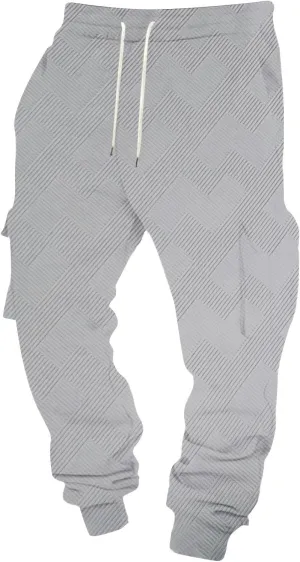 Men's Running Cargo Pants Wide Elastic Waist Pants with Multi-Pocket Relaxed Drawstring Comfy Trousers