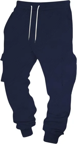 Men's Running Cargo Pants Wide Elastic Waist Pants with Multi-Pocket Relaxed Drawstring Comfy Trousers