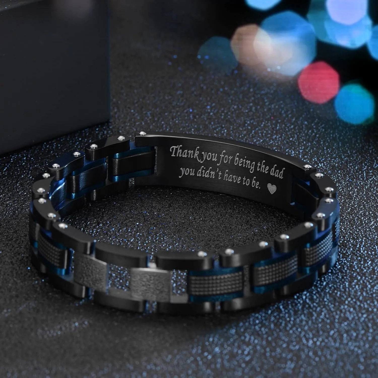 Men's Stainless Steel Two-Tone Square Link diamond Bracelet in Black & Blue Ion-Plated Black
