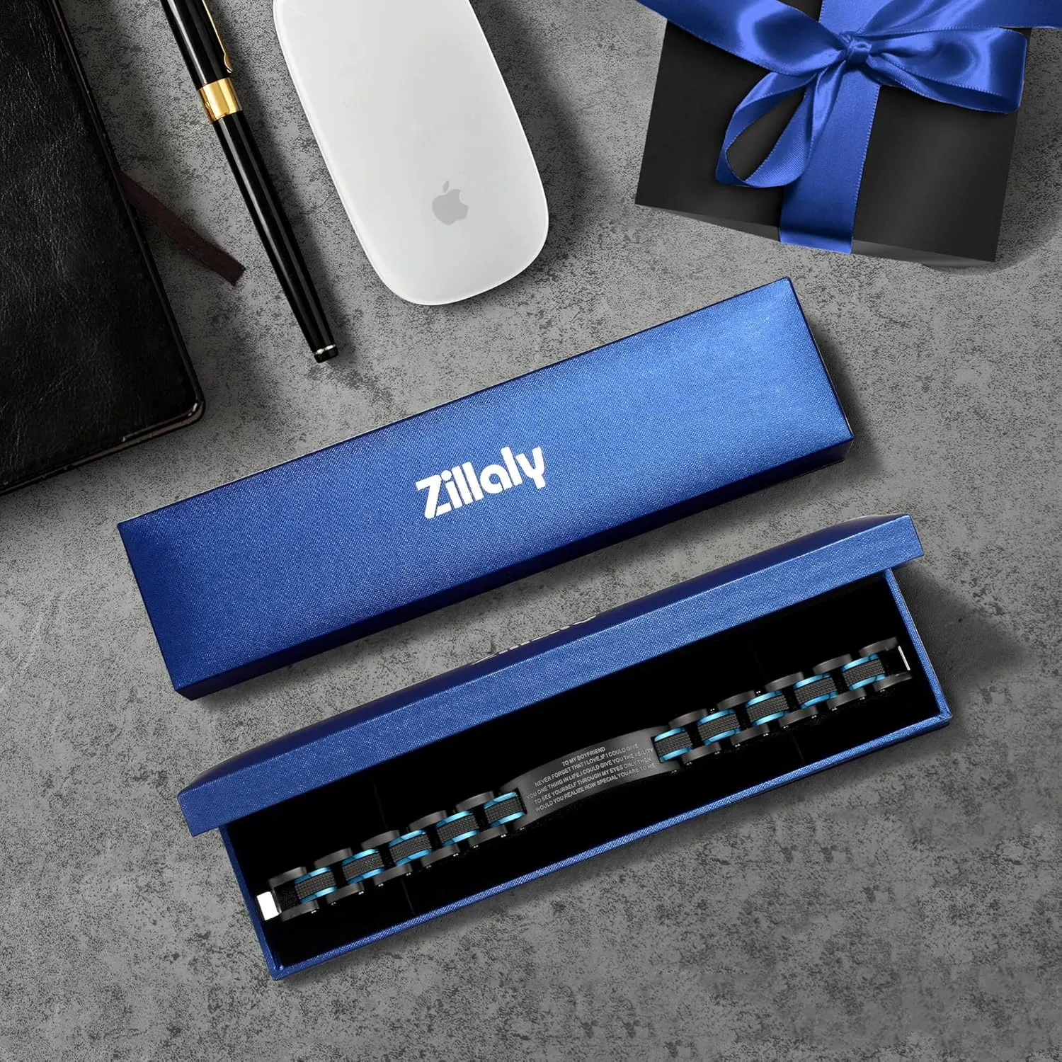 Men's Stainless Steel Two-Tone Square Link diamond Bracelet in Black & Blue Ion-Plated Black