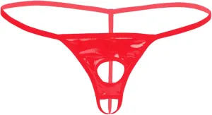 Mens Wet Look Patent Leather Micro G-String Briefs Lingerie Open Butt T-Back Underwear with Holes