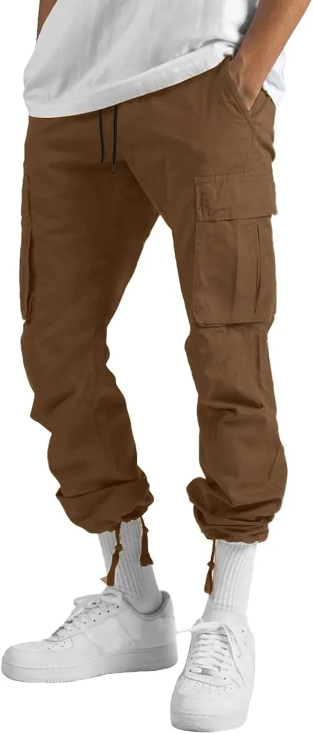 Mens Workout Cargo Sweatpants Pants Stretch Slim Fit Workout Bodybuilding Sweatpants Work Pants for Men with Pockets
