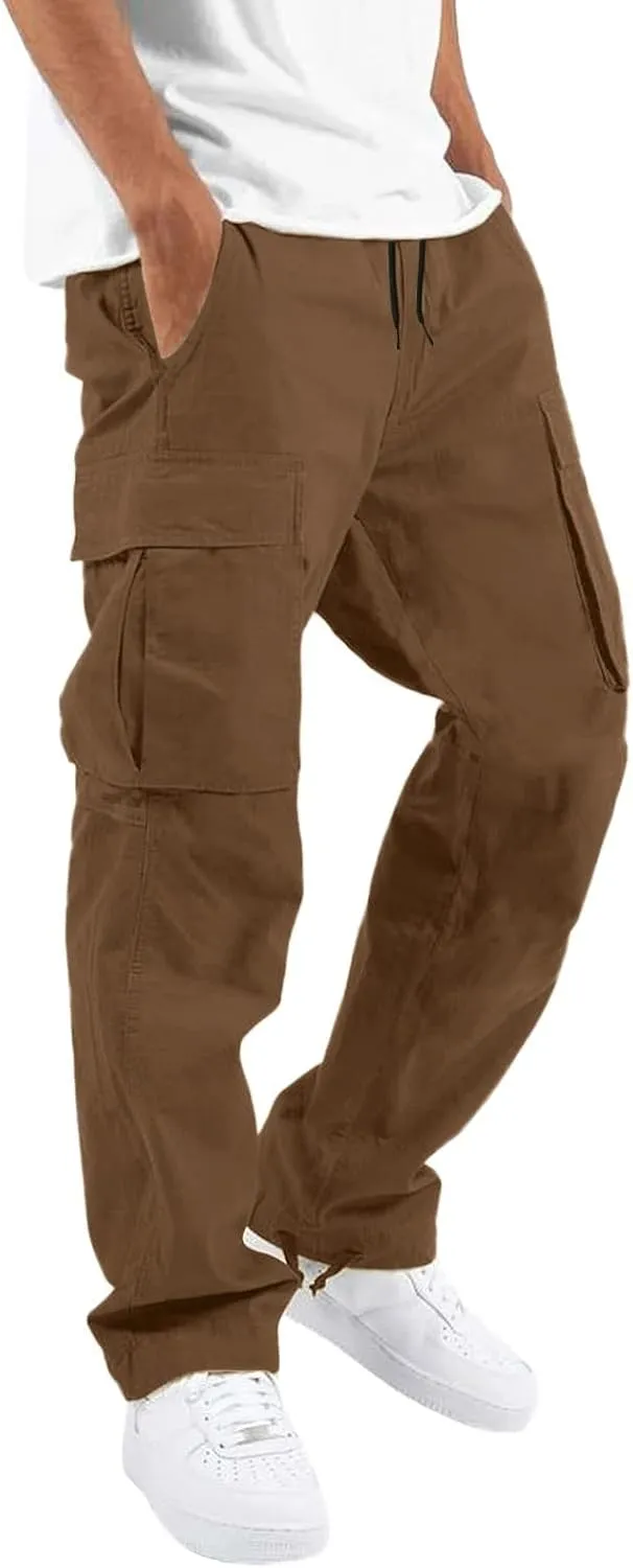 Mens Workout Cargo Sweatpants Pants Stretch Slim Fit Workout Bodybuilding Sweatpants Work Pants for Men with Pockets