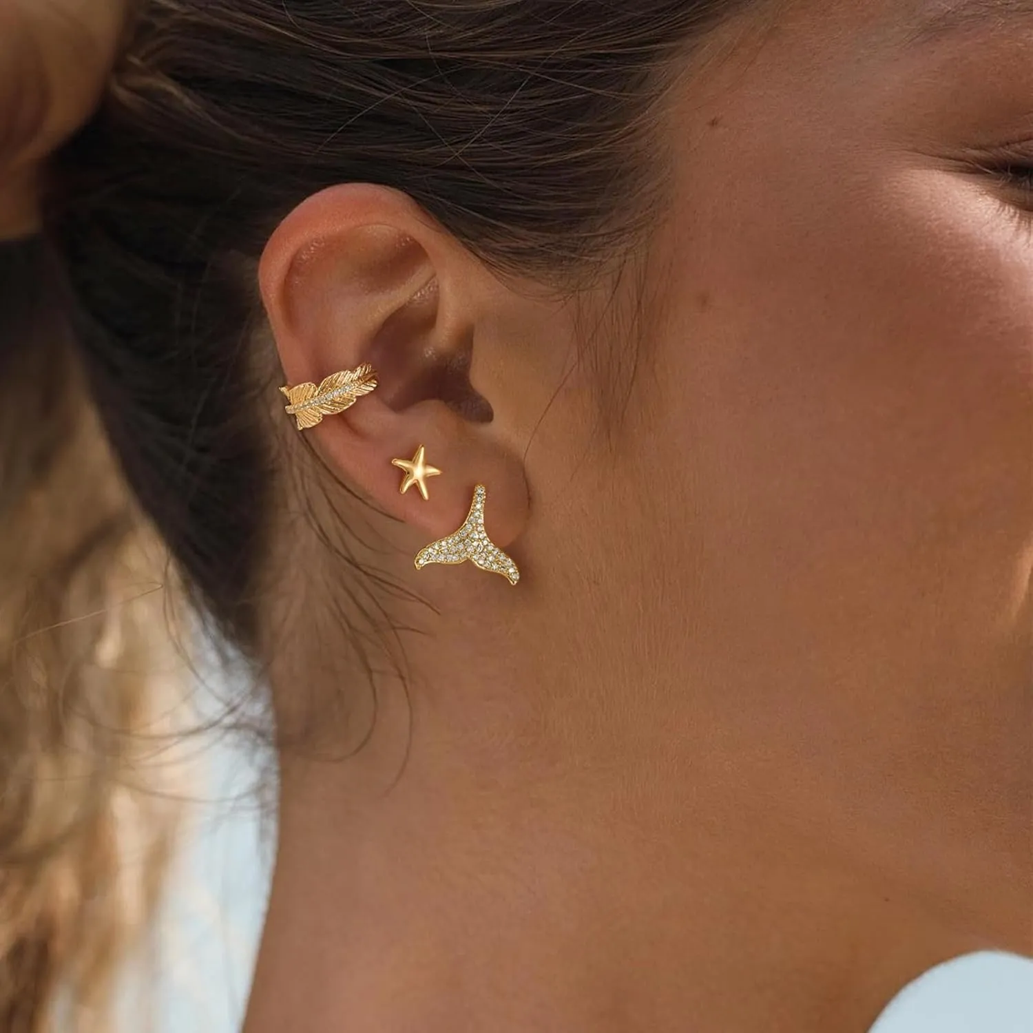 MEVECCO Gold Stud Earrings for Women 18K Gold Plated Dainty Stud Earrings with CZ Simple Minimalist Stud Earrings Jewelry for Her